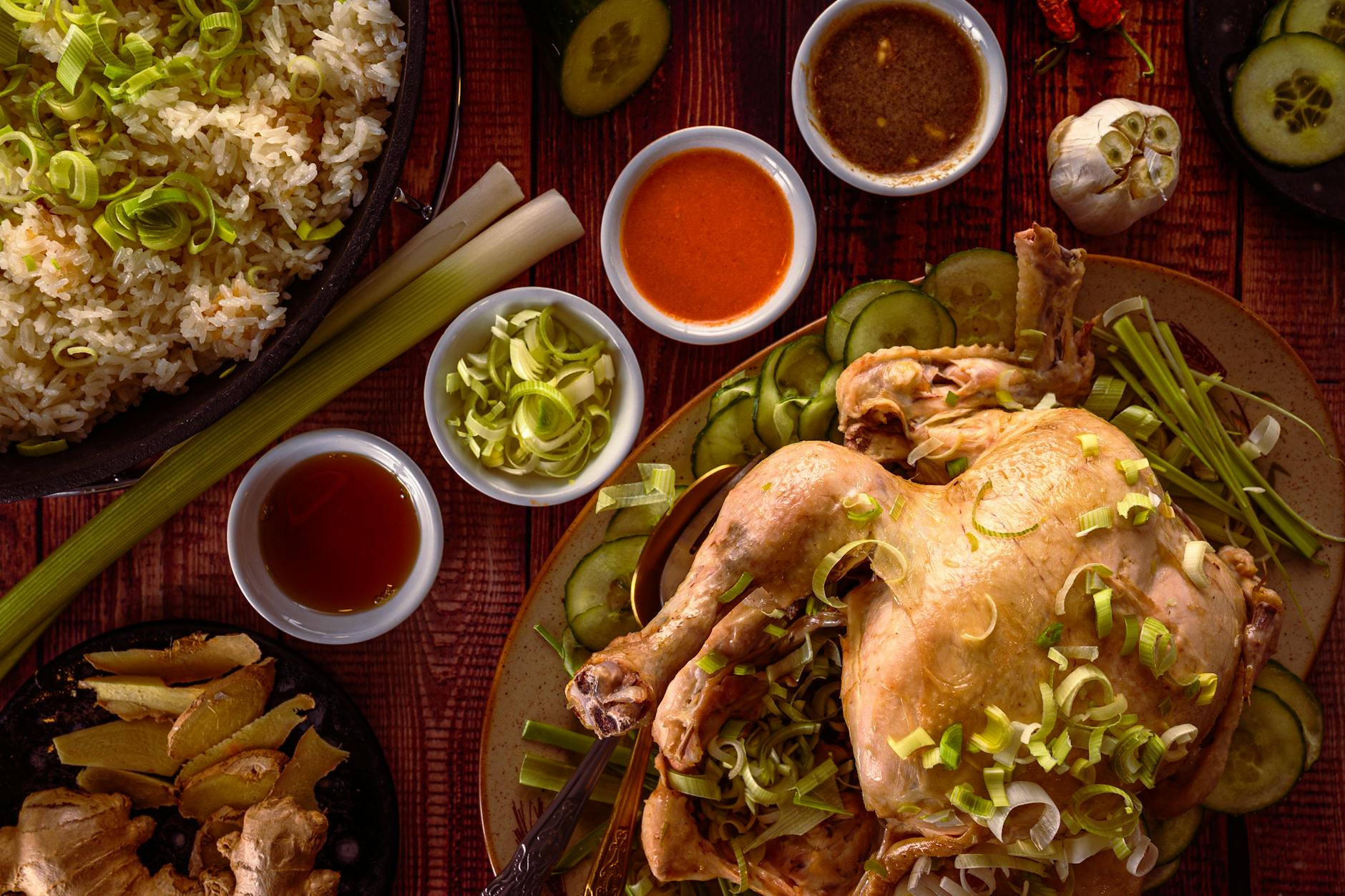 Ginger Poached Chicken and Rice Bowl